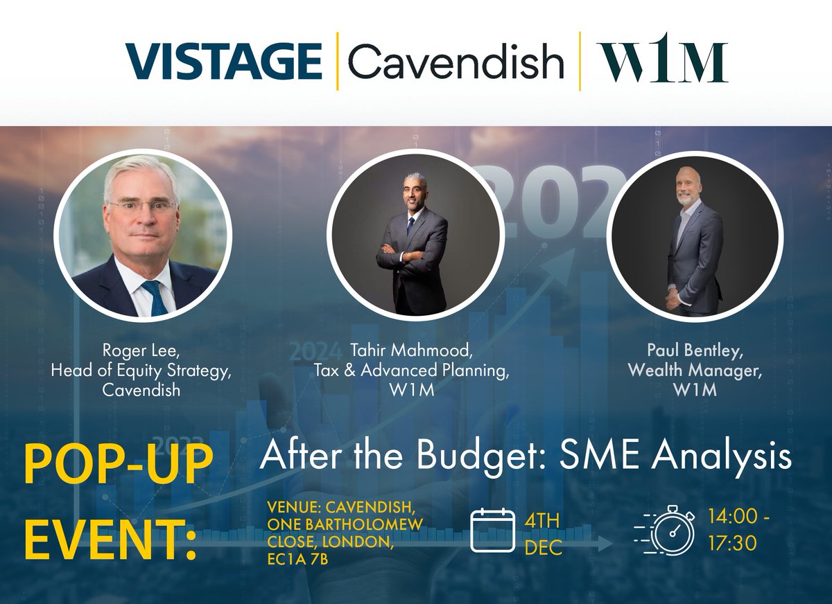 MattSW19's tweet photo. We’re excited to share details of our Vistage Pop-Up Event this Thursday, hosted by Cavendish, where we’ll break down what the Chancellor’s latest Budget means for UK SMEs and for your personal finances.Seats are limited. Grab yours now: … https://t.co/UDHvaiv2NB
