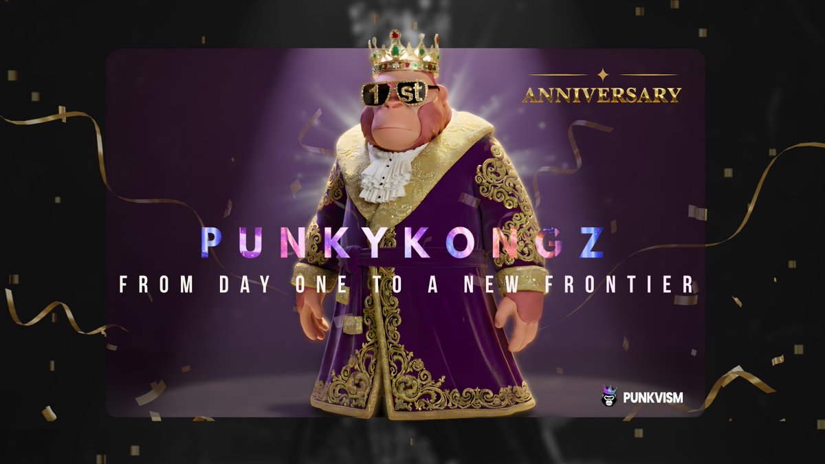 PUNKVISM's tweet image. 🦍✨ Punky Kongz 1st Anniversary Statement ✨🎉
This first year was not about hype —

It was about building real infrastructure for Web3 and RWA. ⚙️🌐

Punky Kongz is now the identity and backbone of the Punkvism ecosystem,
connecting community 🤝, RWA 🌍, staking 🔒, K-POP 🎶,…