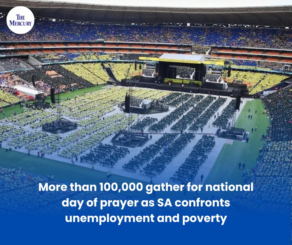 TheMercurySA's tweet image. More than 100,000 South Africans united in prayer, calling for hope and solutions as the nation confronts unemployment and poverty. A powerful reminder of strength in unity. 

Read more:  themercury.co.za/news/south-afr…

#NationalDayOfPrayer #SouthAfrica #UnityInFaith #HopeForSA