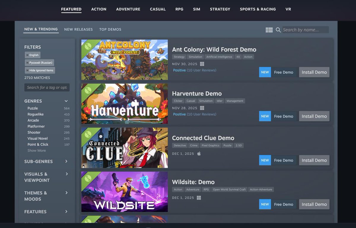 Pixel_Cells's tweet image. We are currently being TOP1 DEMO on Steam! Thanks everyone who tried the game! Don&apos;t forget to wishlist, full game will have so much more!!

#steam #SteamDemo #AntColony