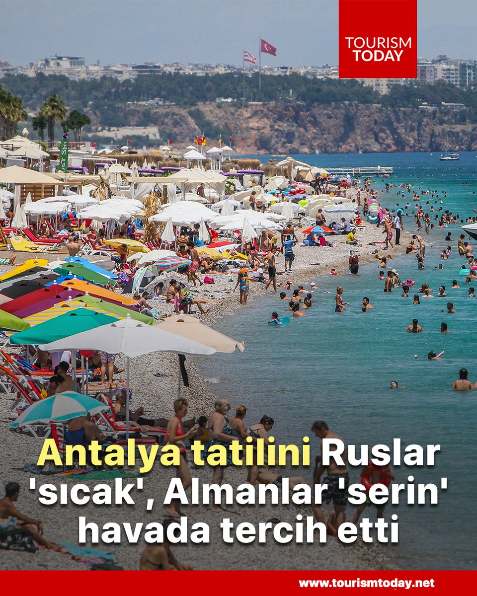 tourismtoday.net/TR/2025/2423/A… Antalya'ya bu yıl tatile gelen 4 turistten birini oluşturan Ruslar çoğunlukla mayıs, haziran, temmuz, ağustos, eylül aylarını, Almanlar ise şubat, mart ve nisanı tercih etti.