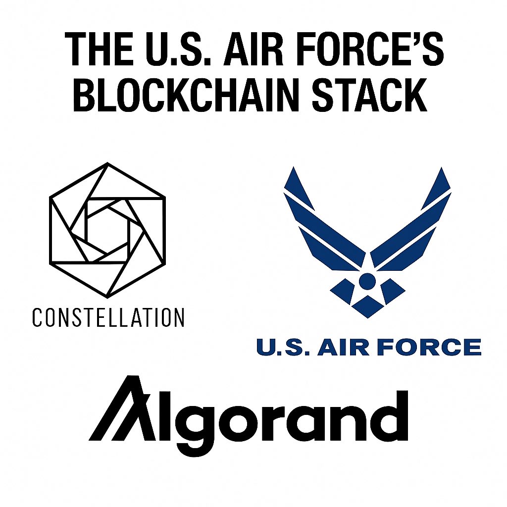 The U.S. Air Force’s Blockchain Stack —

Algorand x Constellation x DeRec**
(Two networks. Two missions. One emerging security ecosystem.)

The <a href="/usairforce/">U.S. Air Force</a> isn’t “choosing” a single blockchain.
It’s building a multi-layered defense architecture, using different networks for