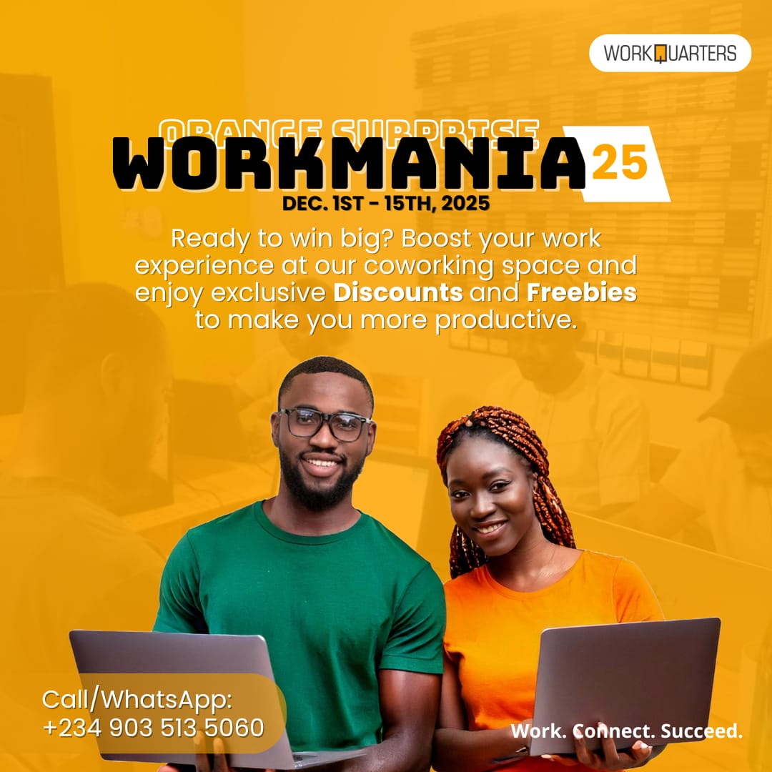 Workquarters1's tweet photo. Don't Miss The Orange Surprise! 🫢

Pay for 4 days at 3,500 per day and enjoy the 5th day absolutely FREE.

What are you waiting for?

#Workmania25
#Workquarters
#CoworkingSpace
#Ikorodu https://t.co/o7bLl8J24N