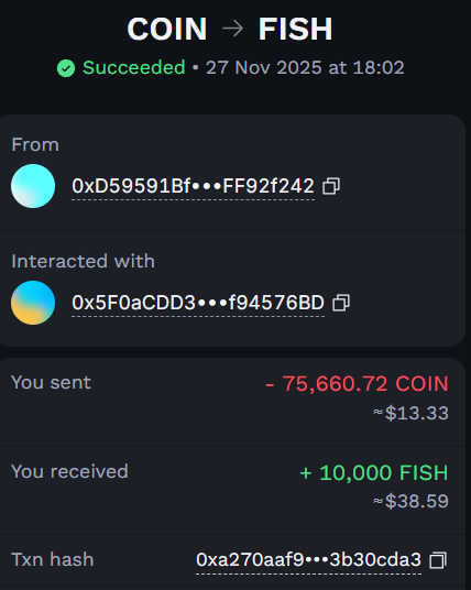 GQ_Zone's tweet image. 🤯 BIG BRAIN MOVE: Dynocoins to $FISH Arbitrage!
Being early pays off, especially on the @Ronin_Network ! 💰

I used my Craft World profits (75k Dynocoins) to swap for 10k $FISH early on, right before the Fishing Frenzy collab.

Now? That 10k $FISH is worth ~224k Dynocoins! The…