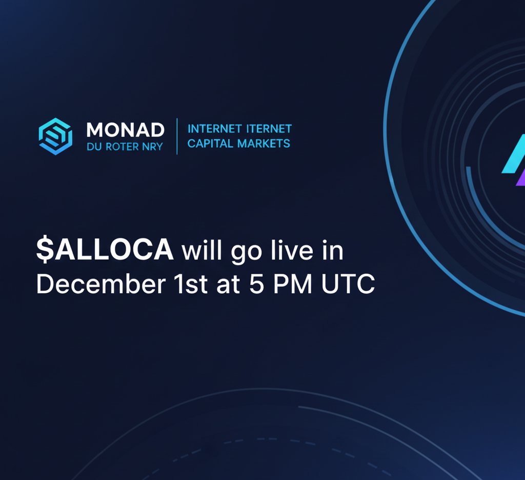 KotakKyc30933's tweet photo. ALLOCA FAM!
 $ALLOCA goes LIVE on December 1st at 5 PM UTC! 🔥⚡The countdown is officially ON.
 Monad is about to feel the ALLOCA effect.🔹 Ticker: $ALLOCA
🔹 Chain: Monad ultra-fast
$ALLOCA #Alloca 
@alloca_xyz121 
 #ChainGPT, $CGPT, 
@ChainGPT_Pad  
@ChainGPT_Pad115 https://t.co/xVN6Ro5aTC