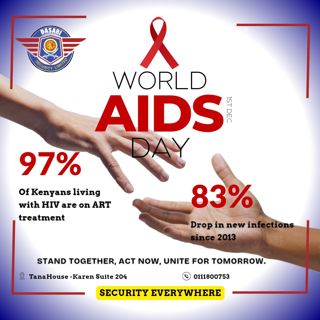 DasariSecurity's tweet photo. Dasari Security stands with Kenya this World AIDS Day.
Awareness saves lives; let’s unite for a healthier tomorrow. 

#WorldAIDSDAY
#HappyNewMonth
#HappyNewWeek
#SecurityEverywhere https://t.co/AqP3OimFOA