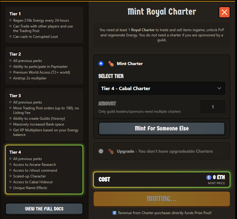 Have you already chosen your charter?

I settled on t2 for the base player. I think it's an excellent decision.