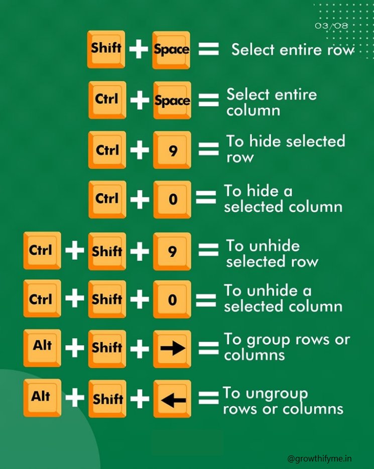 excelsavy's tweet image. Most Used Shortcuts in Excel!! 🗂 ✨ Consider following to get Regular updates like this ✨
#excel #exceltricks #exceltip  #corporate #finance #exceltutorial #exceltraining