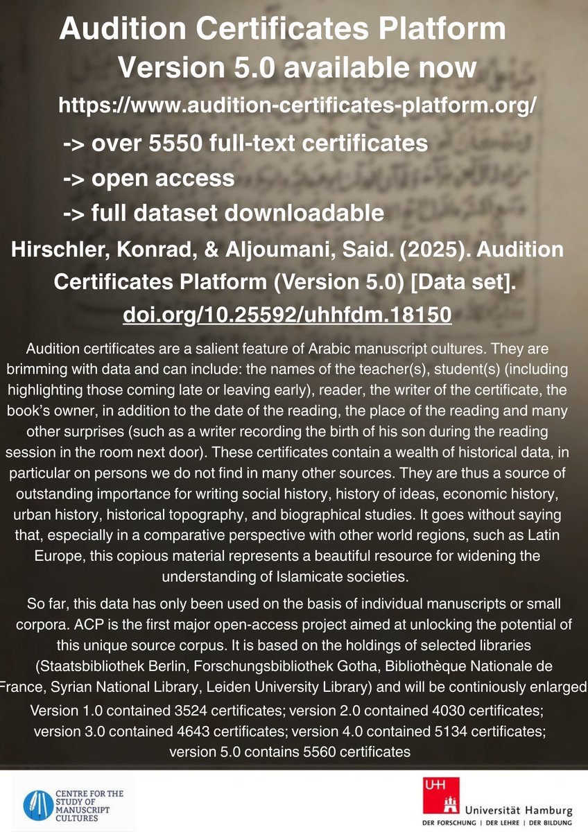 الإصدار الخامس من منصَّة طباق السماع، مع 5560 طبقة سماع.
audition-certificates-platform.org