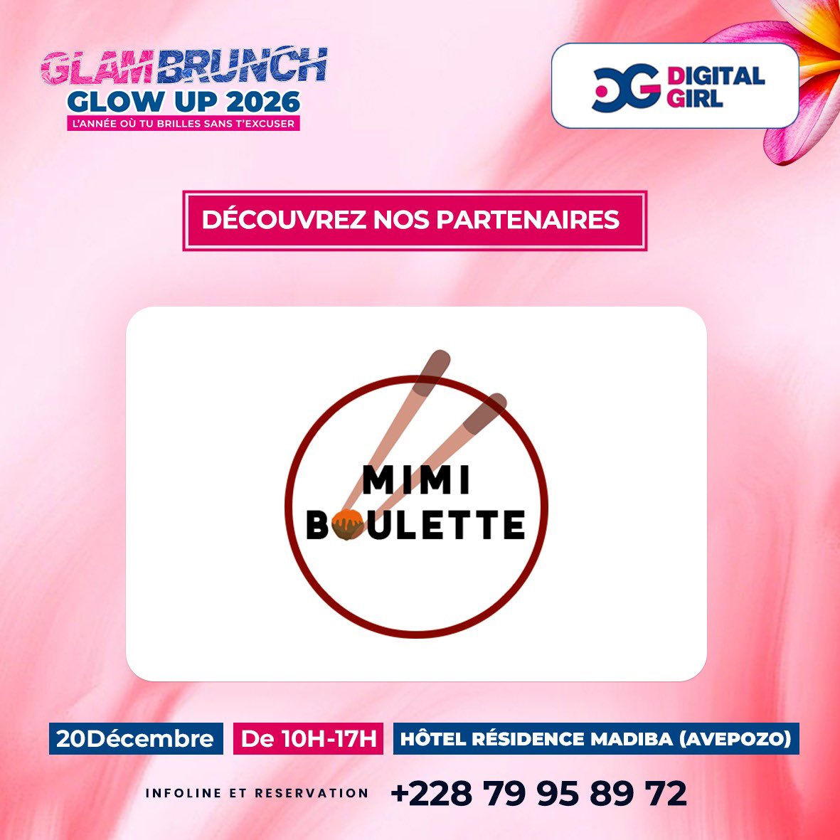 Digital Girl Glam Brunch &amp; Mimi Boulette

Nous avons la joie de collaborer avec Mimi Boulette, qui proposera ses délicieuses créations : nuggets de poulet et bread balls à la viande.

Une touche gourmande qui viendra sublimer l’expérience chic et glamour
<a href="/BouletteMimi/">Mimi Boulette 🍘🍡</a>
