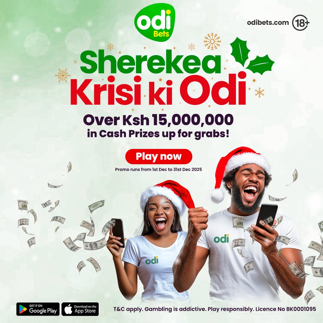 🎄 SHEREKEA KRISI KI ODI! 🎉
🎅 ODIBETS CHRISTMAS CELEBRATION!

TERMS &amp; CONDITIONS

Welcome to the Odibets Christmas Celebration, your chance to enjoy daily wins, holiday cheer, and CASH rewards! By participating, you agree to the terms below.

Win a Ksh 5,000 SIKUKUU Reward sent