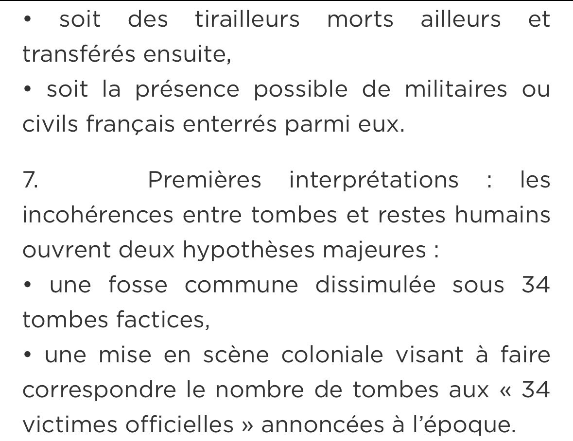 Les fouilles au camp de Thiaroye ont montré ces graves points. 
Il s’agit d’une confirmation d’un massacre de tirailleurs sénégalais.

Lien : lesoleil.sn/actualites/soc…