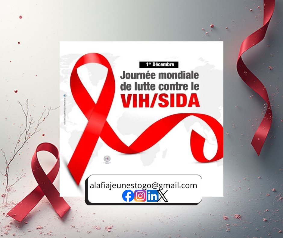 Journée mondiale de lutte contre le #VIH / #SIDA
Restons engagés, solidaires et informés. Le dépistage sauve des vies, la prévention protège, et la solidarité brise la stigmatisation.
Ensemble, construisons une communauté plus consciente et plus forte. <a href="/AlafiaJeunes/">Alafia Jeunes</a> <a href="/OngAlafia/">ONG ALAFIA</a>