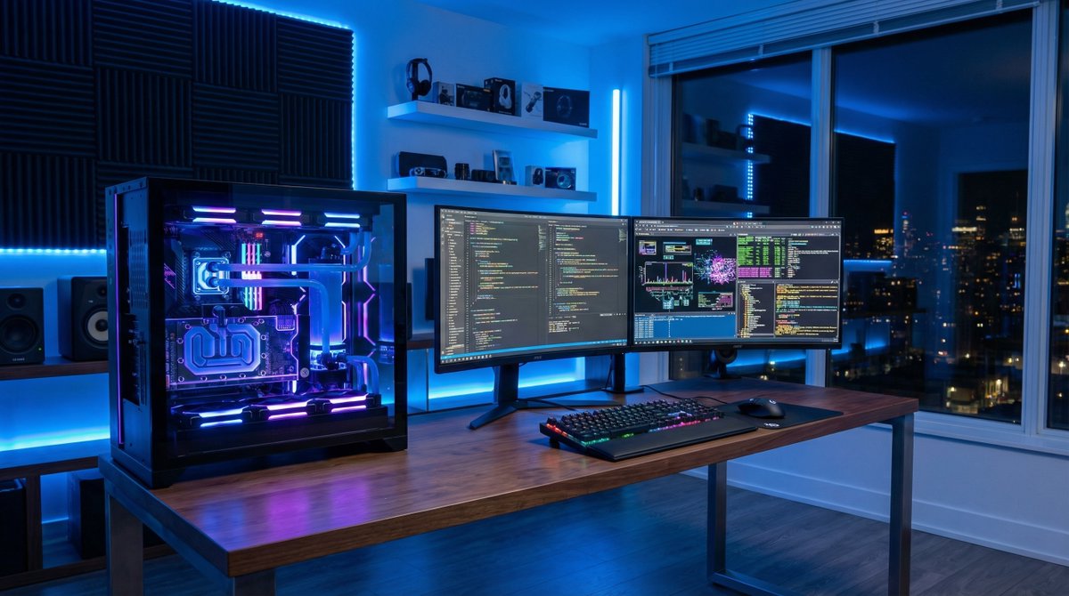 nemipritam's tweet image. Check out this AI-generated computer setup! 🖥️✨ #AI #Technology #ComputerArt