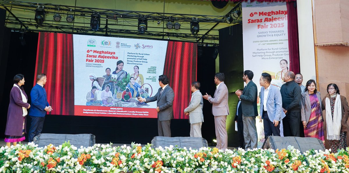 SangmaConrad's tweet photo. Honoured to launch and partake in the 6th Meghalaya Saras Aajeevika Fair 2025 in Shillong.

Today we celebrate a quiet revolution led by women who are preserving our culture, driving economic growth, and uplifting entire communities.

In just seven years, the SHG Movement has emerged as a powerful engine of change. This movement didn’t begin with 55,000 groups. It began with one urgent mission: saving mothers’ lives. Faced with high MMR, we found clear answers: better nutrition, family planning, and women’s empowerment. From that mission grew a movement led by women, transforming challenges into opportunities.
@ChouhanShivraj @MoRD_GoI @DAY_NRLM @meg_srlm