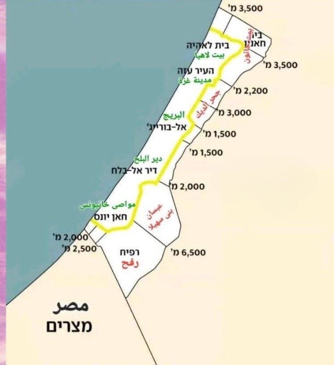 Shanna__Bylka's tweet photo. 🔴 La bande de Gaza devient de plus en plus réduite en superficie, et la zone jaune représente désormais la nouvelle frontière avec l’occupation israélienne.

🔴 L’armée d’occupation prévoit de maintenir et renforcer son contrôle sur cette zone jaune dans les semaines à venir.

Source : chaîne 14