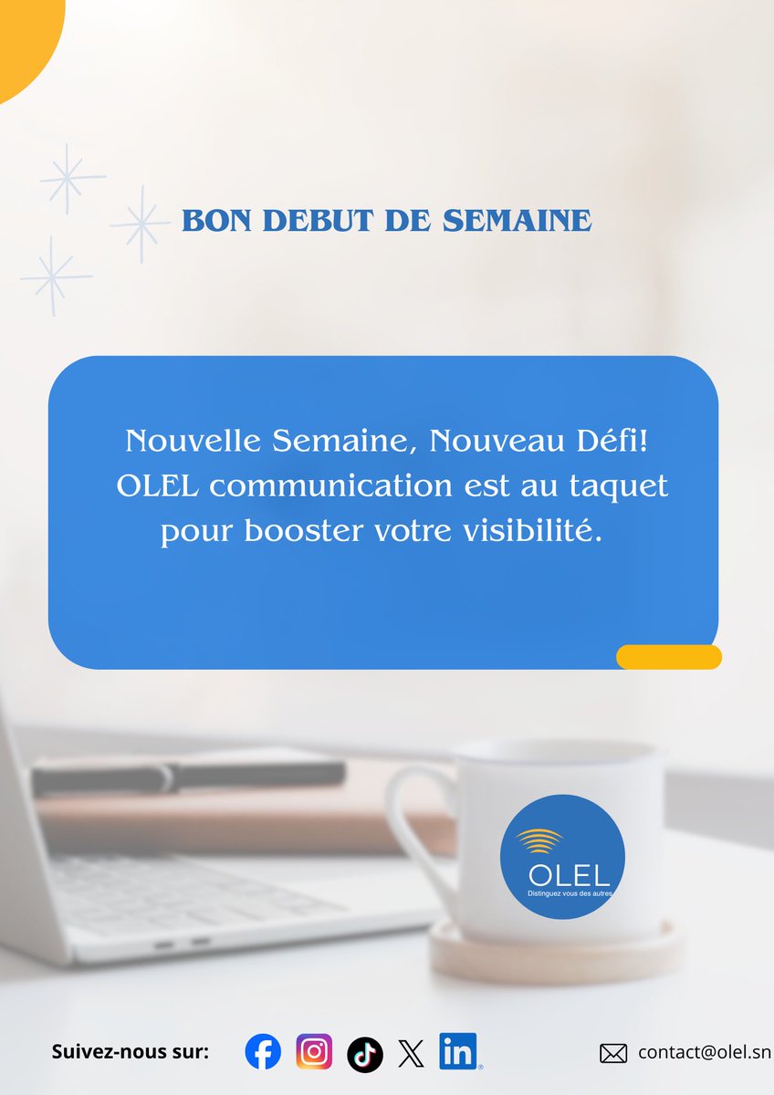 olelagency's tweet photo. Un café, un ordinateur, une équipe 🚀et l'ambition de faire de cette semaine la meilleure en terme de visibilité!

Pour cette nouvelle semaine, nous sommes prêts à relever le défi.

Contactez-nous pour un échange stratégique ou écrivez-nous sur: contact@olel.sn.
#AgenceDigitale https://t.co/5tCb3N1Y91