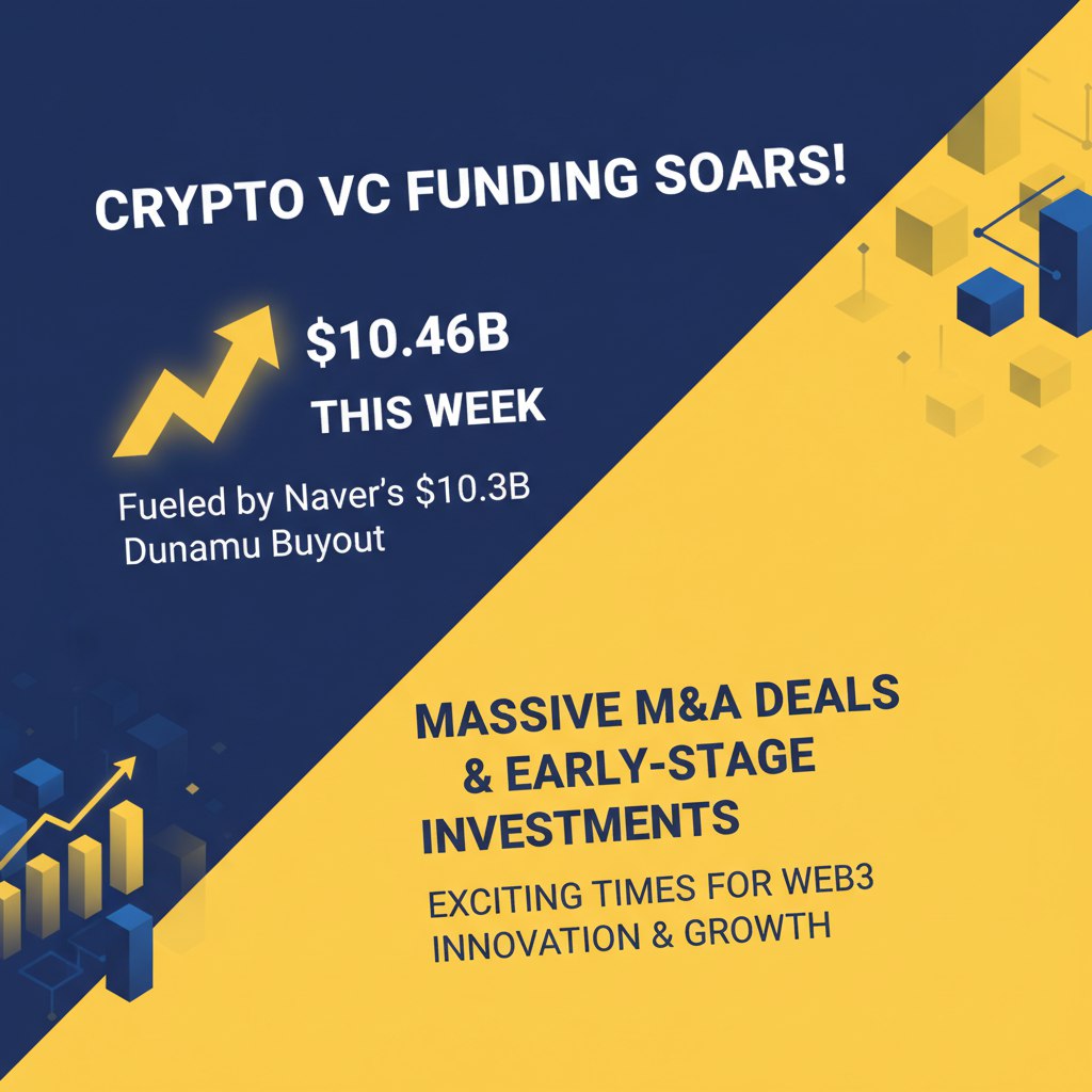 NameCoinNews_'s tweet image. Crypto VC funding soared to $10.46B this week fueled by Naver&apos;s $10.3B Dunamu buyout Massive M&amp;amp;A deals early-stage investments also contributed to this surge Exciting times for web3 innovation and growth

#CryptoVC #Web3 #Funding #DeFi #Innovation