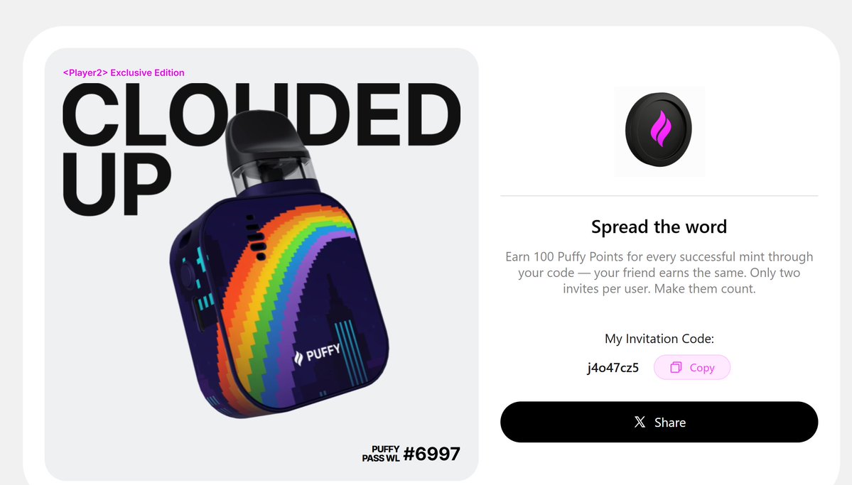 wisepagan's tweet image. I just minted this ^__^
if you need a code: j4o47cz5
&amp;lt;Player&amp;gt; Whitelist x.com/puffy_ai