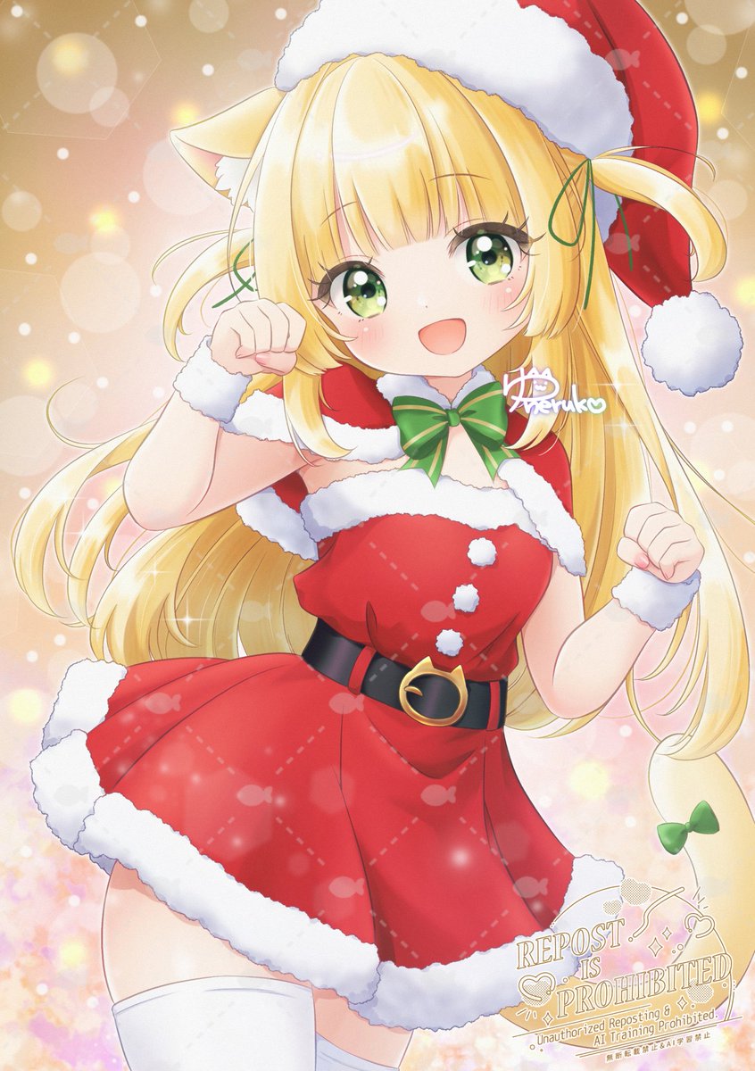 猫サンタちゃん✨
今日から12月！今月も頑張ります🐾
#創作イラスト