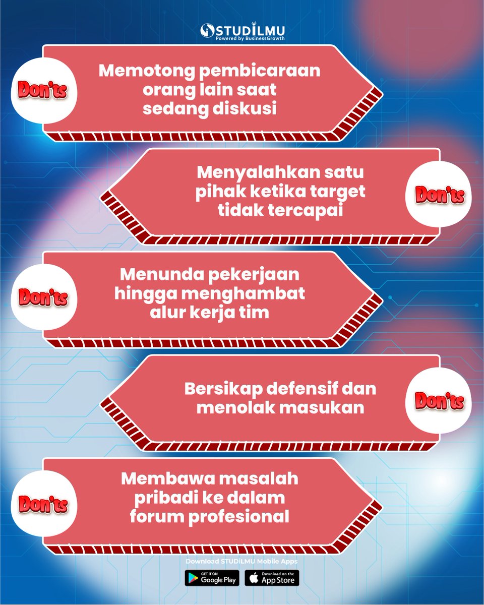 _luminagrowth's tweet image. Kerja sama tim yang solid membutuhkan lebih dari sekadar meeting rutin, tapi komitmen tulus dari setiap anggota.

Pelajari apa saja Do's ✅ &amp;amp; Don'ts ❌ yang harus kamu hindari agar tim kamu semakin kuat!

#STUDiLMU #BusinessGrowth #solidteam #kerjatim #kolaborasiefektif #teamwork