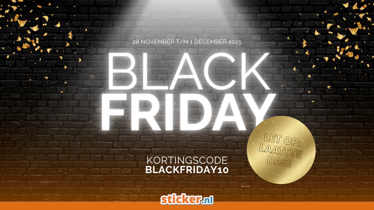 StickerNL's tweet photo. ⏳ 𝐋𝐚𝐚𝐭𝐬𝐭𝐞 𝐝𝐚𝐠 𝐁𝐥𝐚𝐜𝐤 𝐅𝐫𝐢𝐝𝐚𝐲!
Vandaag is de allerlaatste dag om te profiteren van 10% korting bij https://t.co/EyFciLidJl. Gebruik de code BLACKFRIDAY10 bij het afrekenen voordat de actie om middernacht eindigt! 🎉 https://t.co/1wKb4XNDnD