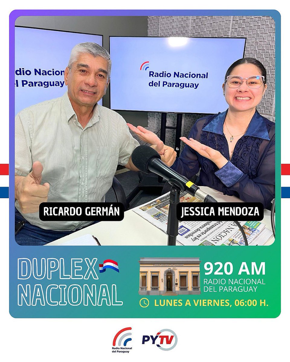 Ya estamos con #DuplexNacional 

🗣️<a href="/jessy_mendoza90/">Jessica Mendoza</a>
🗣️<a href="/RicardoGerman_/">Ricardo Germán</a>

📻 Señal conjunta de #920am y ParaguayTVHD 

😃¡Gracias por acompañarnos! ✨