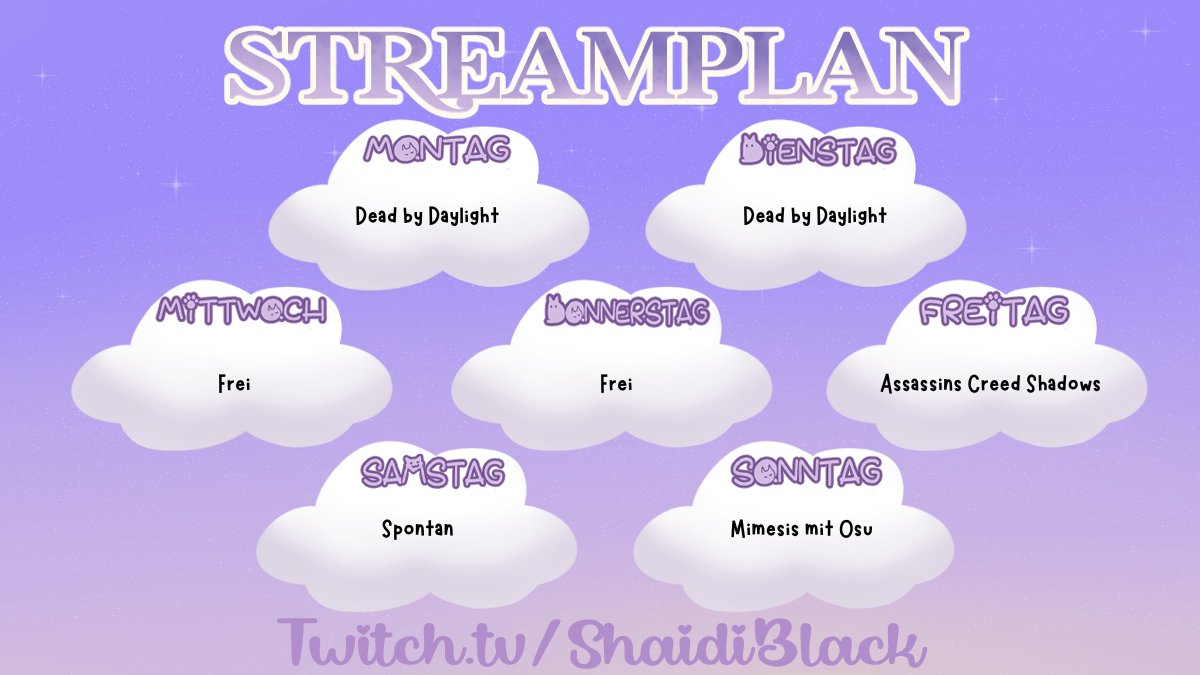 ShaidiBlack's tweet photo. Streamplan vom 01.12.2025 - 07.12.2025 https://t.co/ABq5i9EVQg