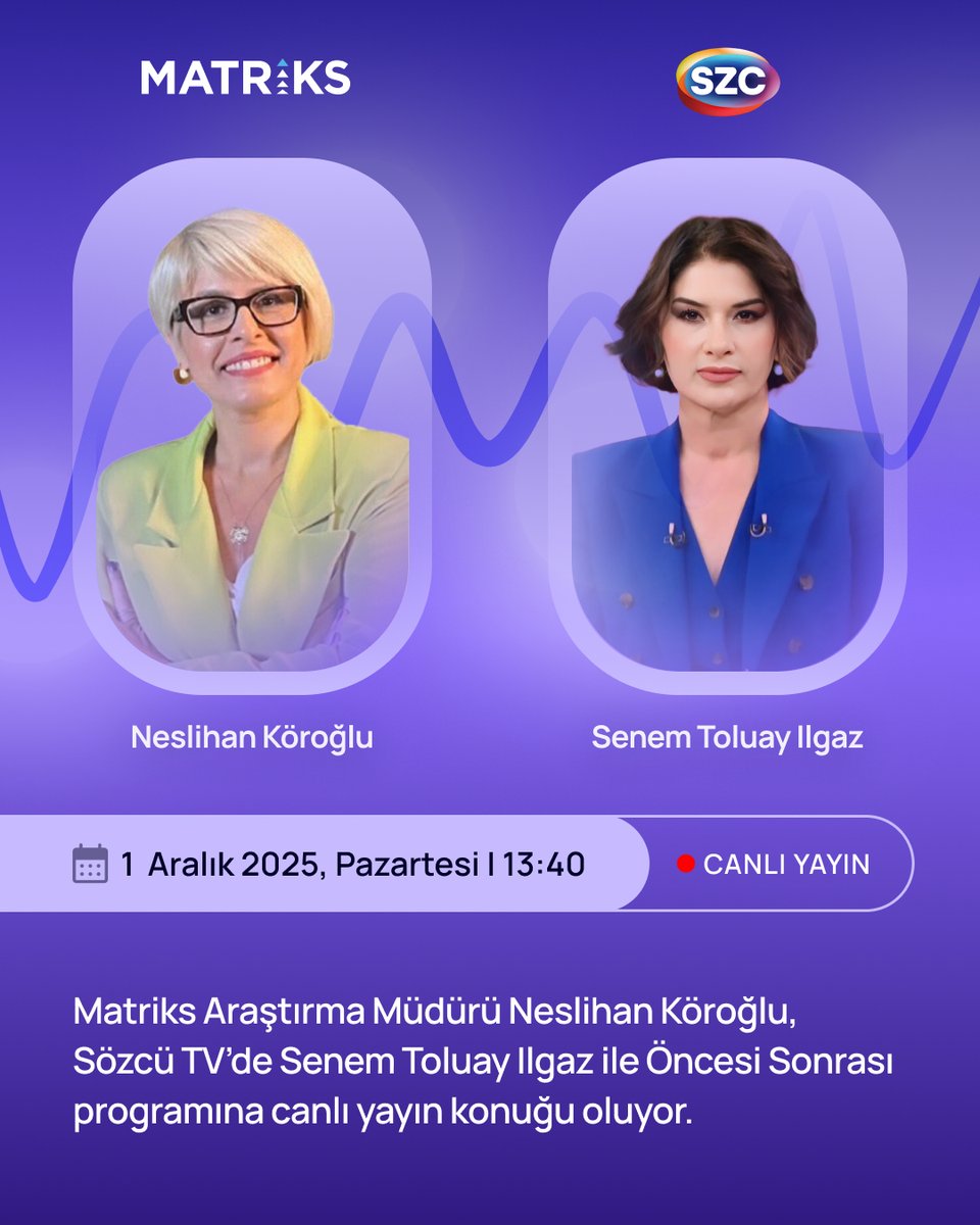 matrikstrader's tweet photo. Matriks Araştırma Müdürü Neslihan Köroğlu (@NesliKoroglu) , bugün Sözcü TV'de saat 13:40'ta canlı yayında!

Senem Toluay Ilgaz'ın (@ilgazsenem) sunduğu "Öncesi Sonrası" programına konuk oluyor.

🔴 Canlı izlemek için : https://t.co/gwth8eyOGd https://t.co/gNqT3qdGn9