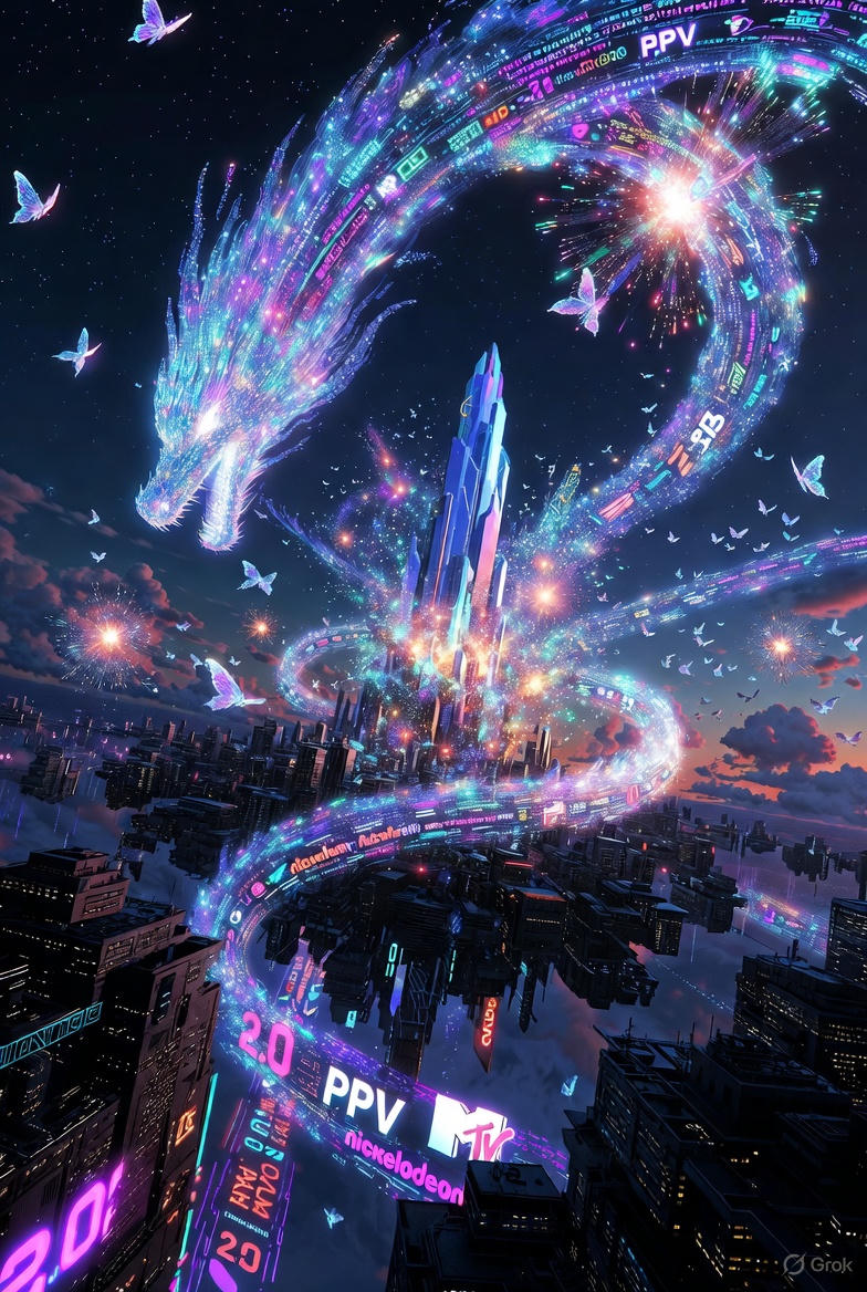 janr33's tweet image. The dragon just dropped a neon butterfly storm of butterflies… and Streaming 2.0 with PPV, Nickelodeon &amp;amp; MTV just went live in the sky. 🦋🐉⚡
@_technotainment owns the night.
#Technotainment #_technotainment