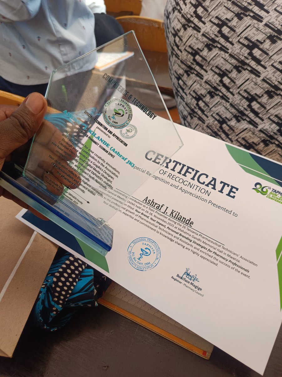 Asante Chama Cha Wateknolojia Dawa Tanzania (TAPHATA) kwa Tuzo ya Heshima. AshrafJK is Awarded! God is Good, Always. Pharmacy to the World. Glory To God. 
<a href="/TaphataTz/">TANZANIA PHARMACEUTICAL TECHNICIANS ASSOCIATION</a>