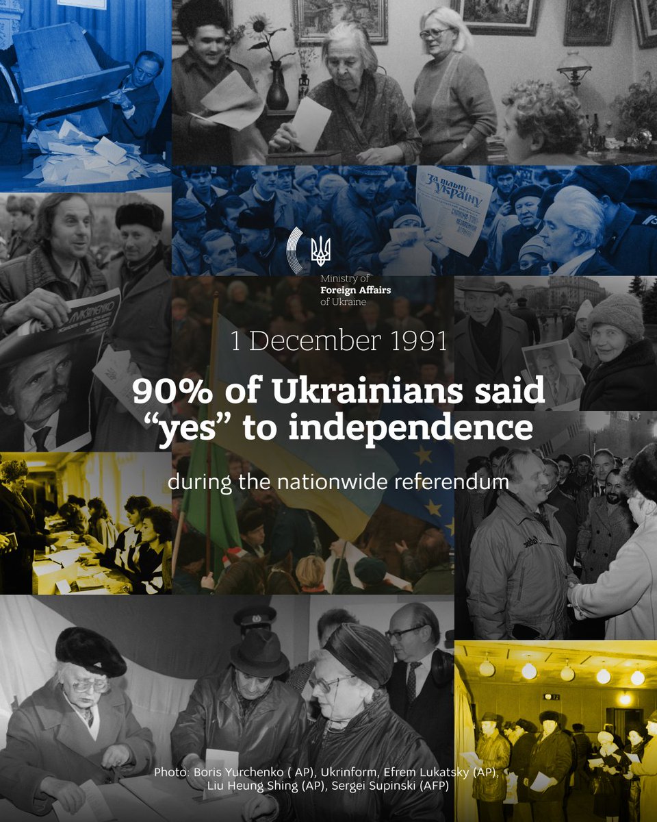 Do you confirm the Act of Declaration of Independence of Ukraine?

This was the single question on the ballot during the nationwide referendum on 1 December 1991 – 34 years ago. More than 90% of Ukrainians said “yes” to an independent Ukrainian state.

Crucially, every region