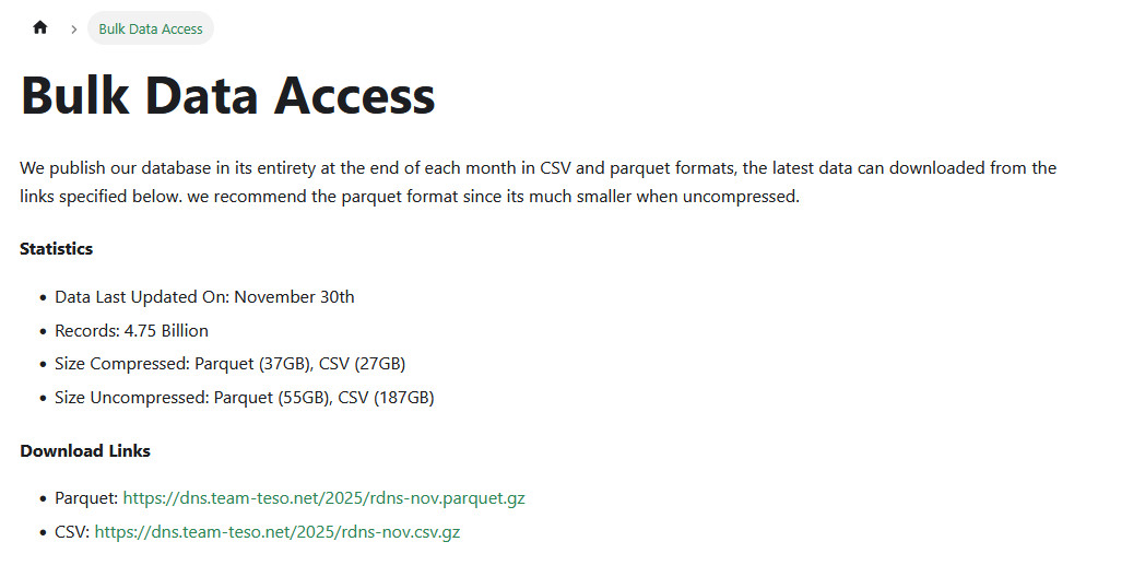Free Database with 4B+ reverse DNS records

ip.thc.org/docs/bulk-data…