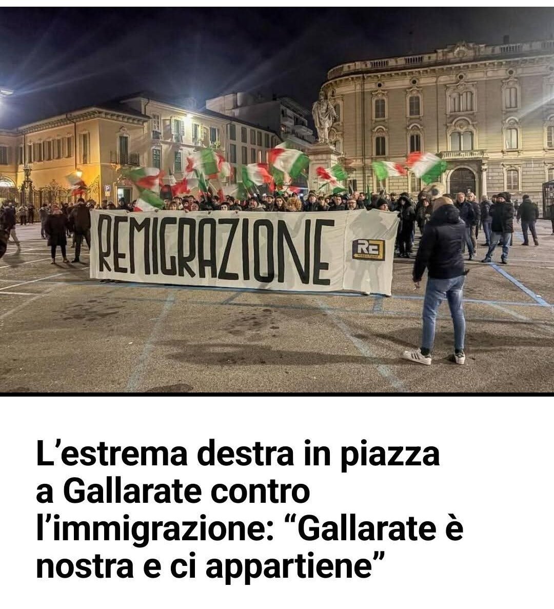 AlekosPrete's tweet image. La chiamano &quot;remigrazione&quot; perché dire deportazione di massa e selezione etnica è troppo nazifascista. Ma nessun maquillage linguistico può rendere accettabile l&apos;odio. A Gallarate come ovunque mai più spazio ai neonazisti #matrice