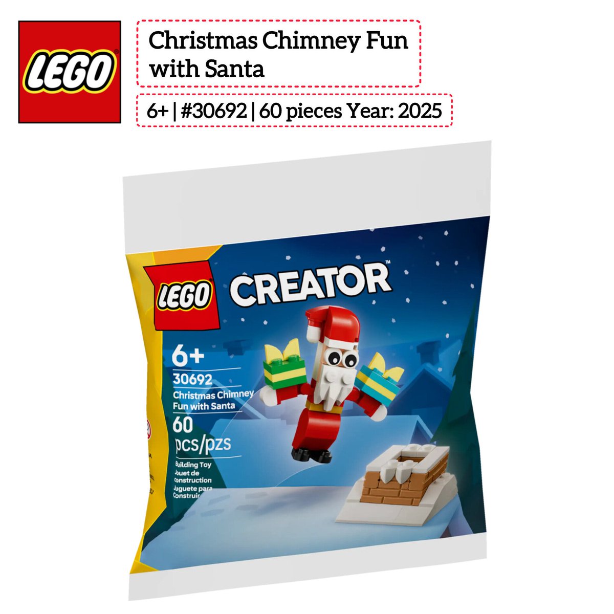 Lego New Set - #Christmas Chimney Fun with Santa 6+ | #30692 | 60