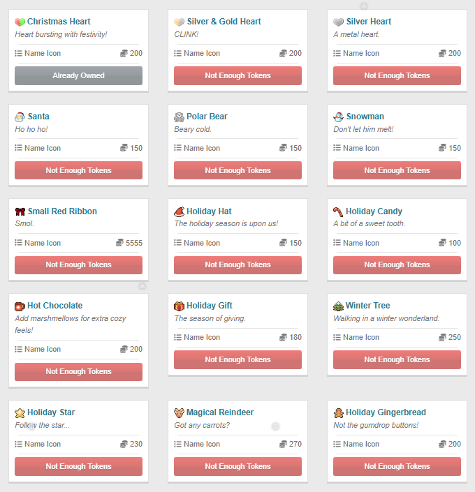 Our site &amp; token shop have been updated for Xmas! Head over to our shop &amp; stock up on some icons, including some brand new ones &amp; Christmas VIP! 🎄
Don't forget to claim your daily free site gift from the calendar, &amp; keep an eye out for daily giveaways on Discord &amp; Twitter!🎁