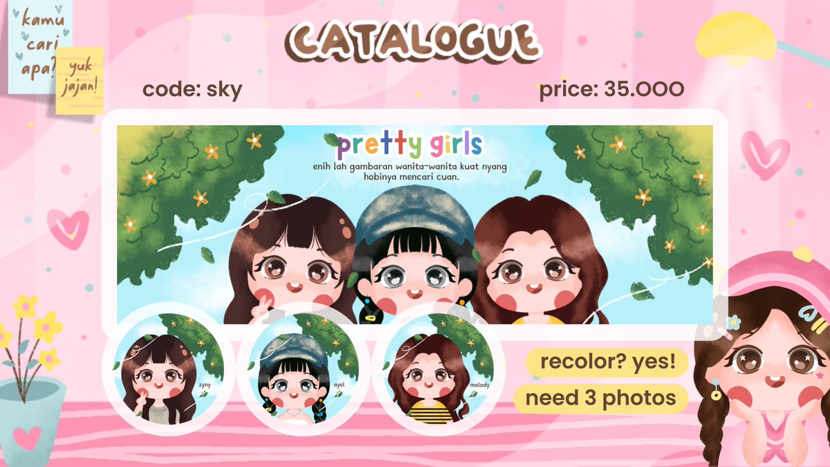 HELP RT? makacii

#OspekTime !

haiii, kenalin 3 katalog baru layout chibi akuu! ada mybag, bugsy, dan sky (group)! kalau ada yang gk amaan boleeh dm akuu scr baik baik yaah :3 cayangi anak baru ak ini jugaa &gt;&lt; untuk harganya udah pas blum yaah? :3 

#zonauang