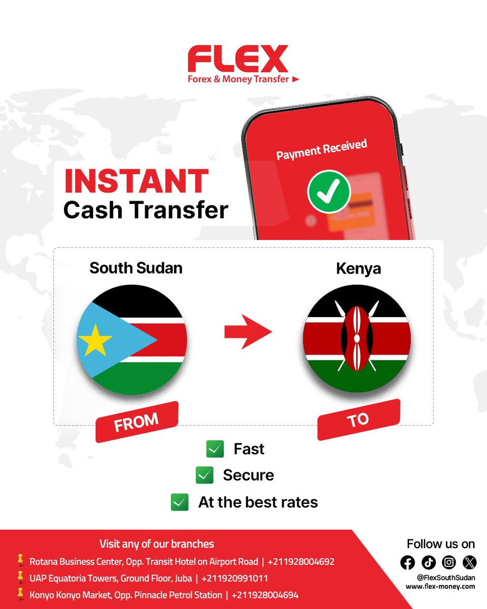 FlexJuba's tweet photo. It's officially christmas season #SouthSudan ! 🎄✨💫
Visit any of our #FlexSouthSudan branches and spread the holiday cheer by sending your loved ones in #Uganda  #kenya  &amp;  #Rwanda 💰💸  at the best rates. Easy| Fast | Secure #moneytransferservice https://t.co/HsATwA9TnV