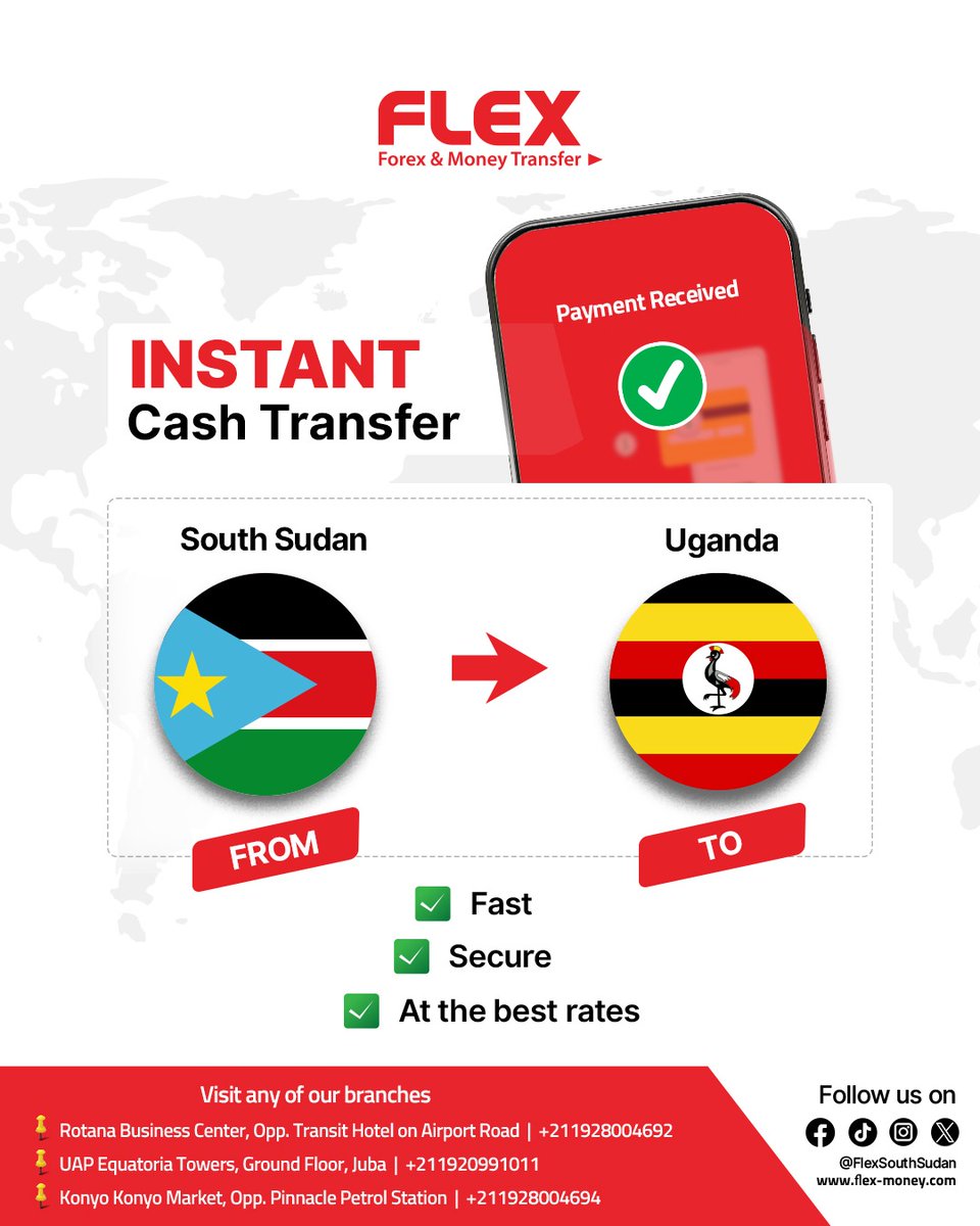 FlexJuba's tweet photo. It's officially christmas season #SouthSudan ! 🎄✨💫
Visit any of our #FlexSouthSudan branches and spread the holiday cheer by sending your loved ones in #Uganda  #kenya  &amp;  #Rwanda 💰💸  at the best rates. Easy| Fast | Secure #moneytransferservice https://t.co/HsATwA9TnV