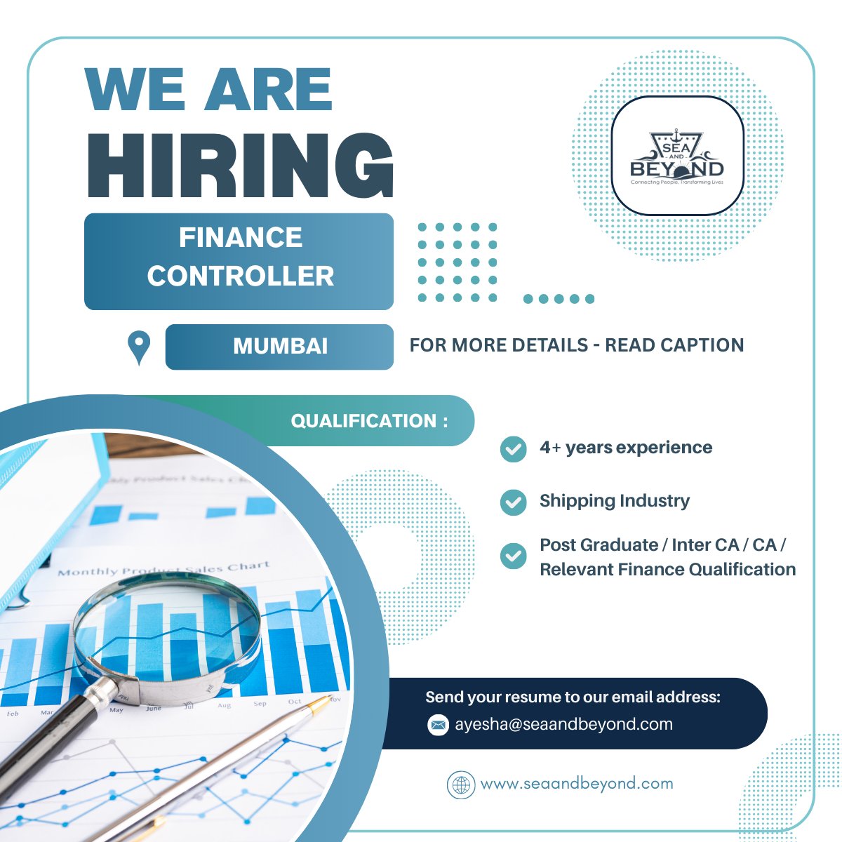 seaandbeyond001's tweet photo. We are #hiring
- Minimum of 4 years of Finance Controller experience in the Shipping industry
- Postgraduate, Inter CA, CA, or any relevant finance qualification is acceptable
Location: #Mumbai 

#SeaAndBeyond #JobOpening  #Finance #FinanceController #ShippingIndustry https://t.co/mb4tEzKIRx
