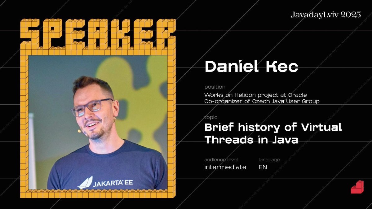Javadaylviv's tweet image. Talk “A Brief History of Virtual Threads in Java” by Daniel Kec Works on Helidon project at Oracle. Co-organizer of Czech Java User Group.
youtu.be/l0ITHOgYtGI
#javaday #lviv #javadaylviv  #javadaylviv2025