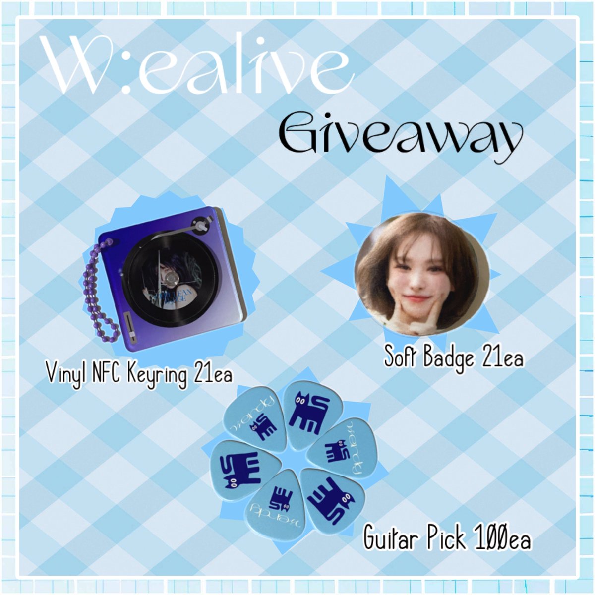 DayNight_dns's tweet photo. 🩵Giveaway คอนน้องวาน We:alive🩵

📍14 Dec. at True Icon Hall
⏰Time : tba

- Vinyl NFC Keyring : 21ea
- Soft Badge : 21ea
- Guitar Pick : 100ea

อย่าลืมแวะมารับกันเยอะๆนะครับ🤍💙
#WENDY_WORLDTOUR_IN_BKK https://t.co/YL1JDmbhZO