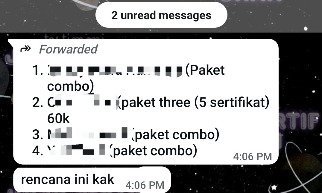 jinwaiveu_'s tweet image. duh deg2an dpt pesenan super gede gini 😖

wts jual jasa sertifikat seminar webinar internasional dan nasional, joki ready setiap hari, bisa buat skpi, syarat sidang dan wisuda, dikerjain 5-10 menit ajah yupss, testinya bisa cek #jasasertifChan