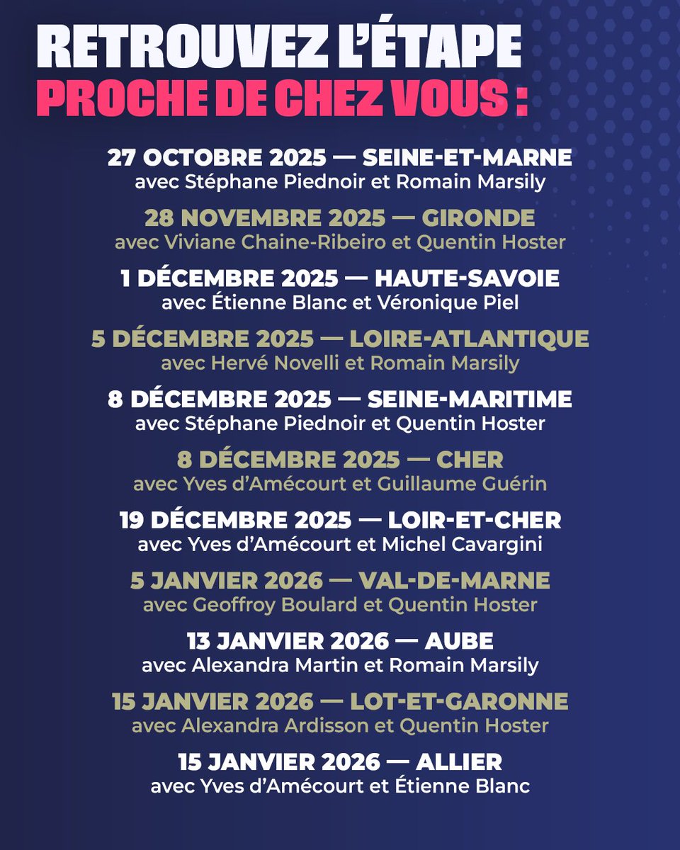 Nouv_Energie's tweet image. 🇫🇷 Le Tour de France Nouvelle Énergie !

Nous venons à votre rencontre : découvrez les 32 premières dates de la grande tournée Nouvelle Énergie.

À chaque étape, un duo d’élus, de porte-voix ou de membres de l’équipe dirigeante viendra présenter et partager le projet libéral,…