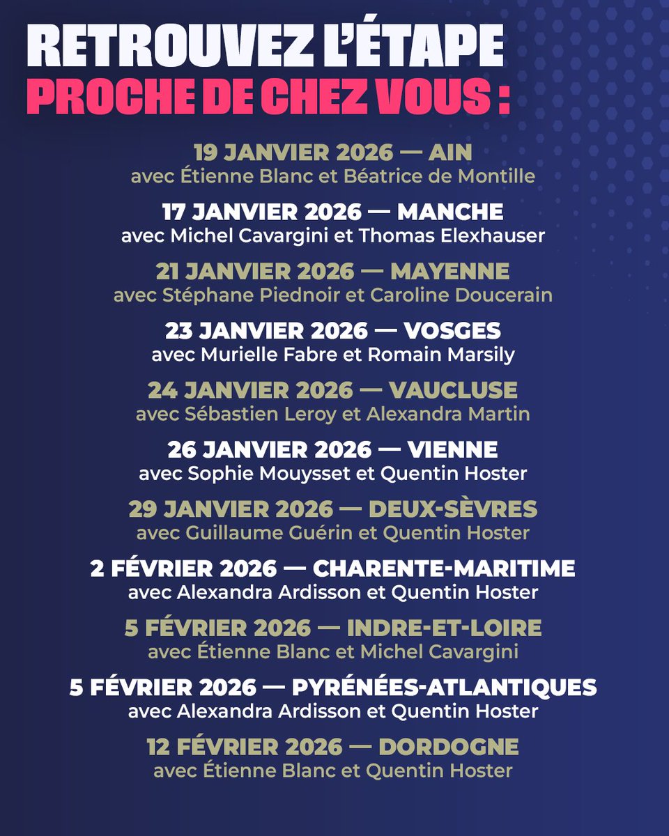 Nouv_Energie's tweet image. 🇫🇷 Le Tour de France Nouvelle Énergie !

Nous venons à votre rencontre : découvrez les 32 premières dates de la grande tournée Nouvelle Énergie.

À chaque étape, un duo d’élus, de porte-voix ou de membres de l’équipe dirigeante viendra présenter et partager le projet libéral,…