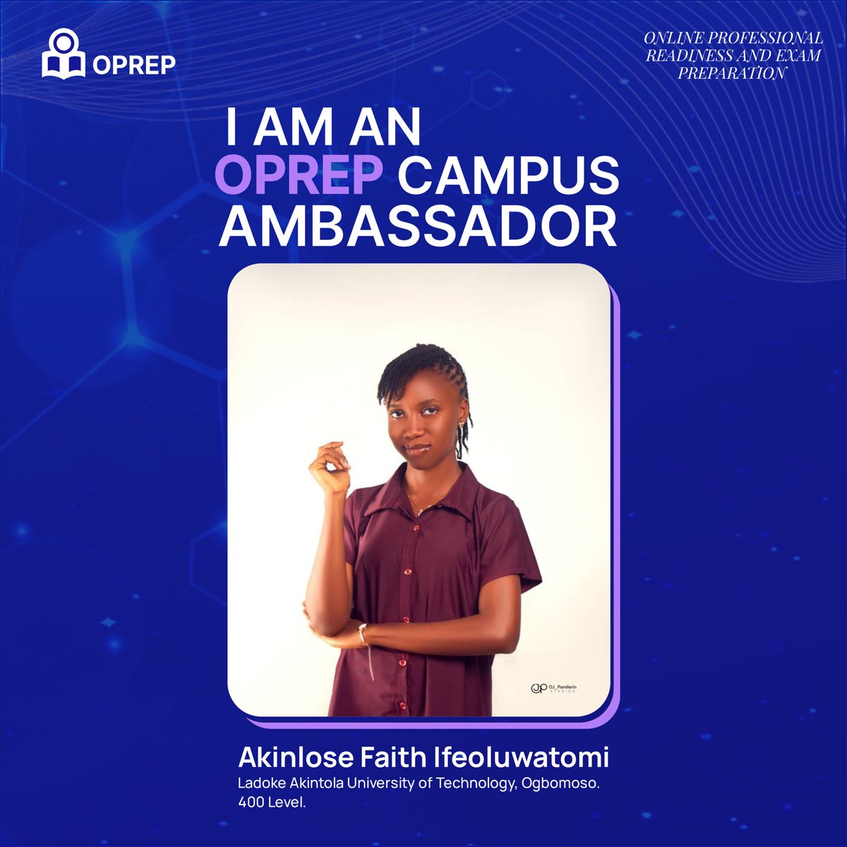We are thrilled to announce a member of our OPREP Ambassador team! 

Faith Akinlose has joined us to help guide and motivate the next generation of RN, RM, and RPHN candidates.

Register for our 2026 cohort for all professional exams here: wa.link/gqzou6