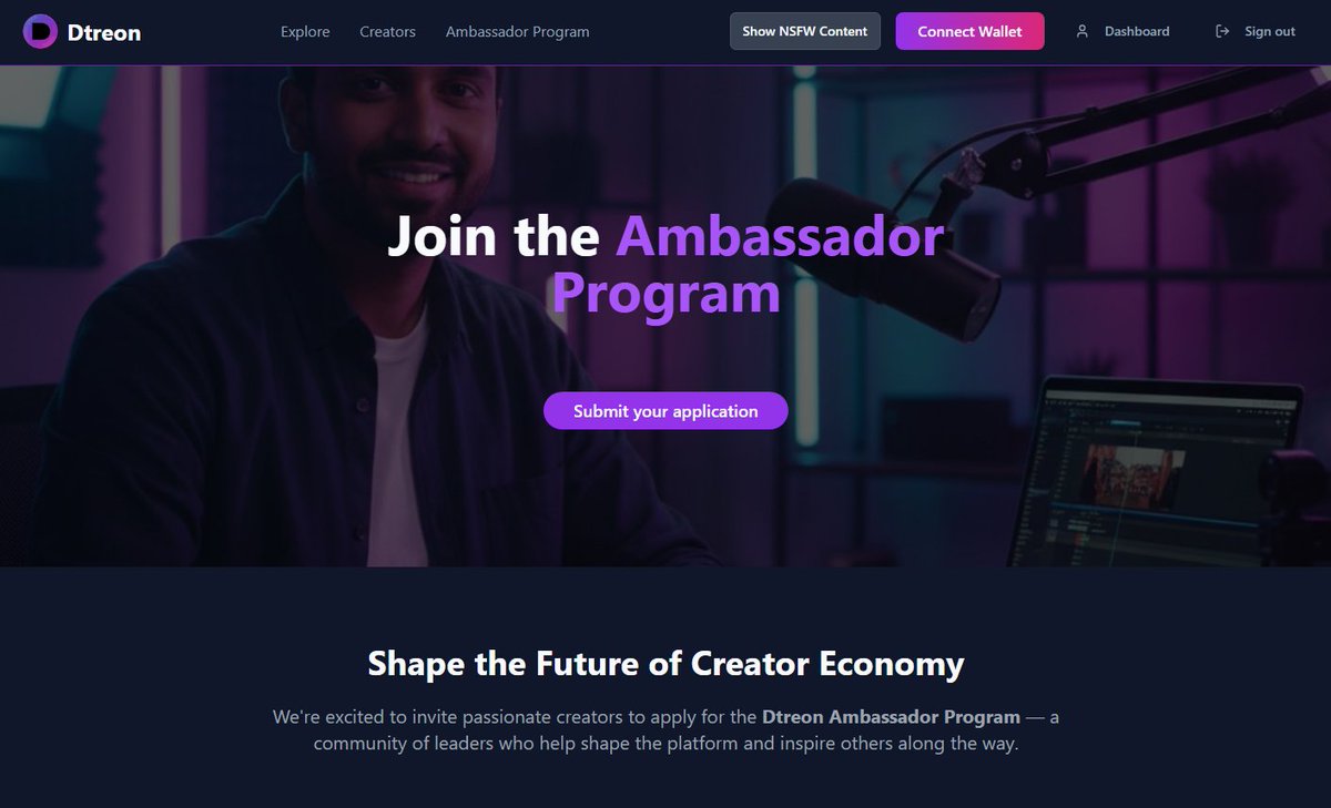 Dtreon_Official's tweet photo. Did you know Dtreon will launch an Ambassador Program?
A team of passionate creators helping shape the platform and represent the future of the creator economy.
Who would you nominate as a perfect ambassador?
#Dtreon #NextGenPlatform #Web3 #Web3Creators #blockchain #crypto https://t.co/czEtqBse7U