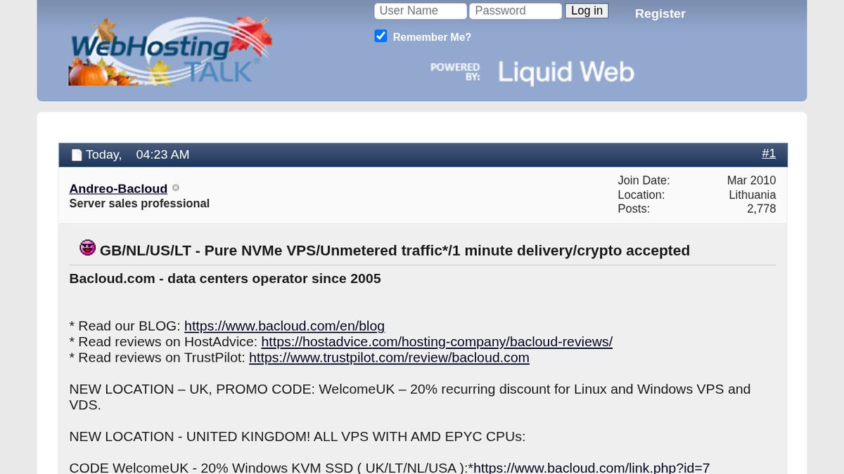 Infrafinds's tweet image. 💰 Bacloud.com offers 50% OFF recurring Linux VPS! Available in 🇬🇧🇱🇹🇳🇱🇺🇸. No code needed.
webhostingtalk.com/showthread.php…