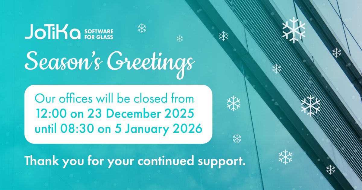 JotikaGlass's tweet image. Thank you to all our clients and partners for your support this year. #jotika will be closed from 12:00 on 23 December 2025 to 08:30 on 5 January 2026.

Wishing you a Merry Christmas and a Happy New Year.
We look forward to working with you in 2026.

#softwaresolutions