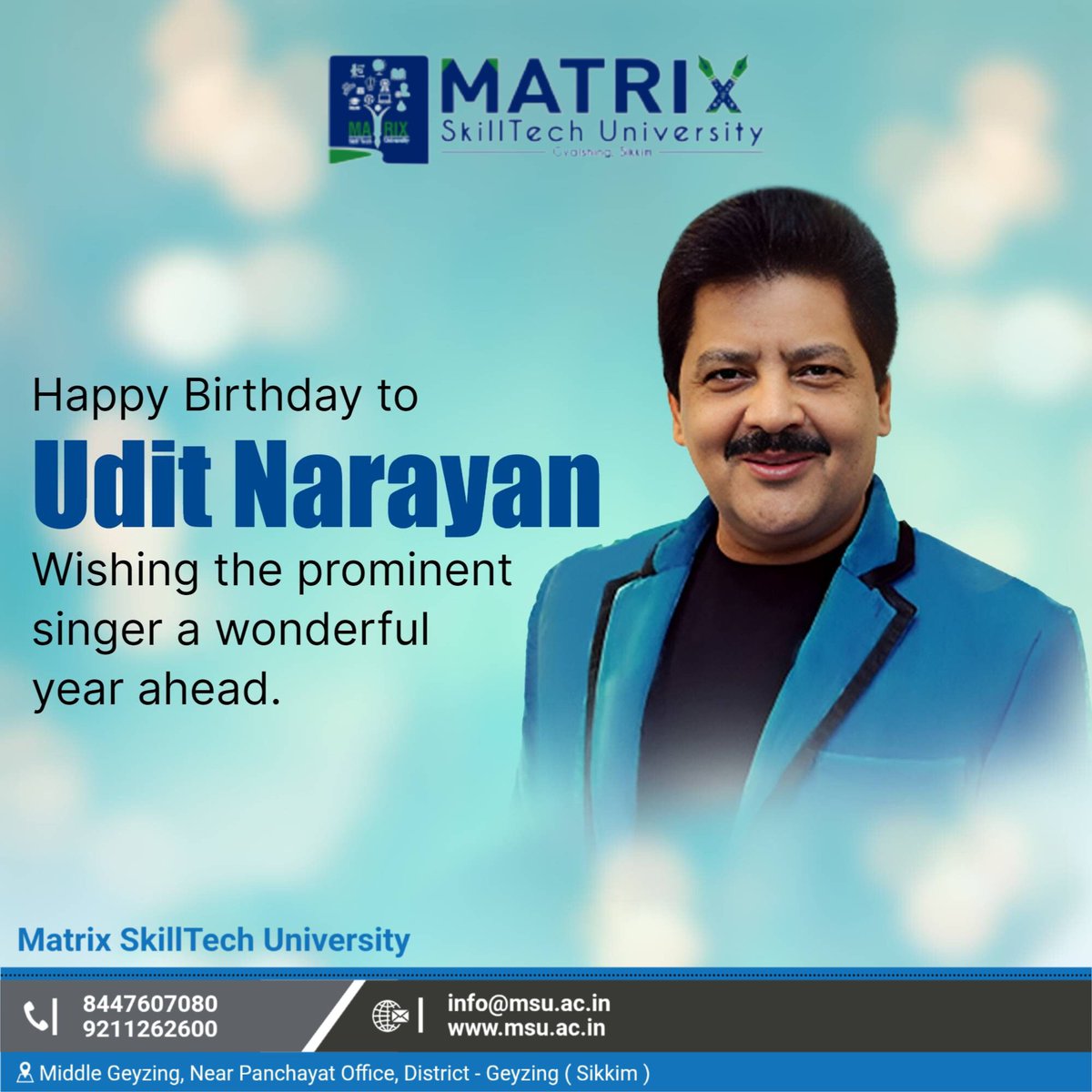 university19447's tweet image. “Warm birthday wishes to the legendary Udit Narayan Ji from Matrix SkillTech University! Your soulful voice and timeless songs have touched millions of hearts across generations.
#UditNarayan #HappyBirthday #MatrixSkillTechUniversity #MelodyKing #MusicalLegend #GoldenVoice